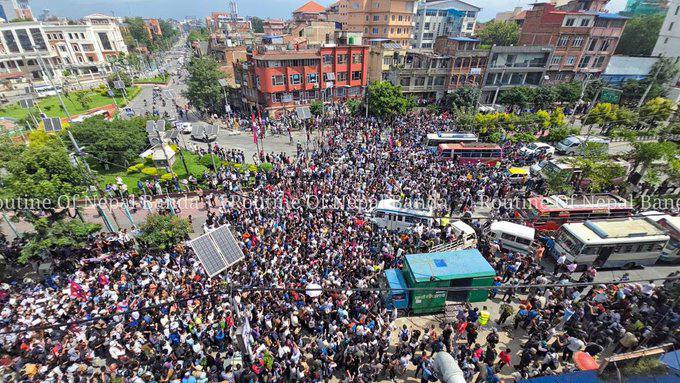 Manifestations à Katmandou. Source : Telegram Lieu et date de la prise de vue : Katmandou, 8 septembre 2025